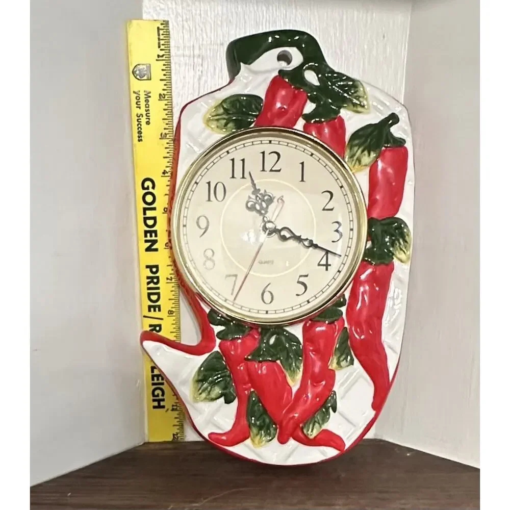 KMC Vintage Quartz Ceramic Red Chili Peppers Clock Retro MCM TESTED